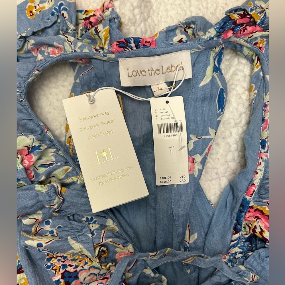 NWT Love The Label Anthropologie Cotton Bowie Blue Ruffle Mini Dress Size L - Picture 5 of 12
